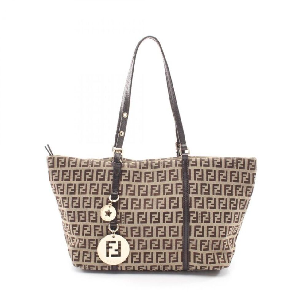 Fendi Zucchino Canvas Leather Tote Bag